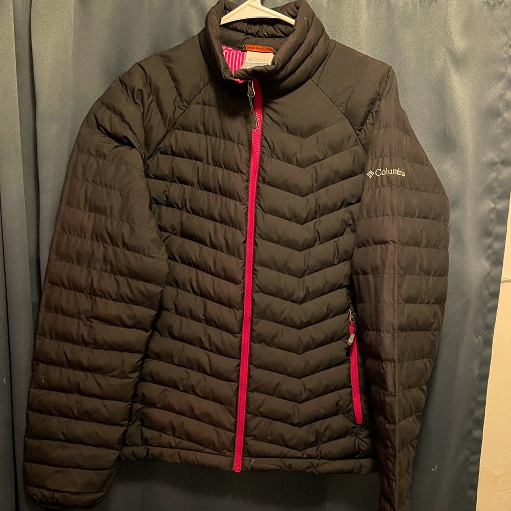 Women’s large Columbia, pink and black, thermal coil interchange jacket.